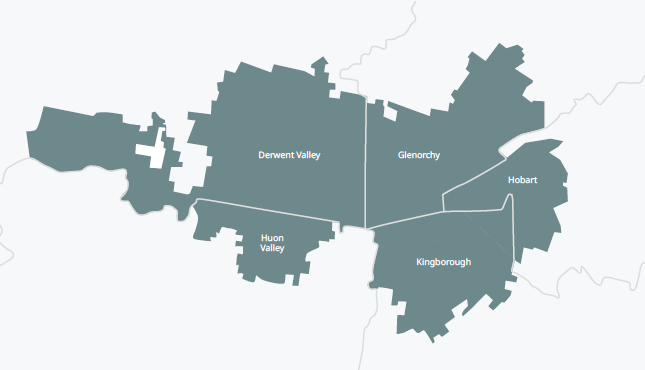 Map showing the 5 municipalities in Wellington Park