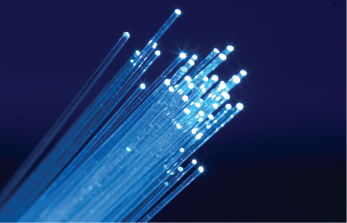 An image of illuminated data fibre cables.