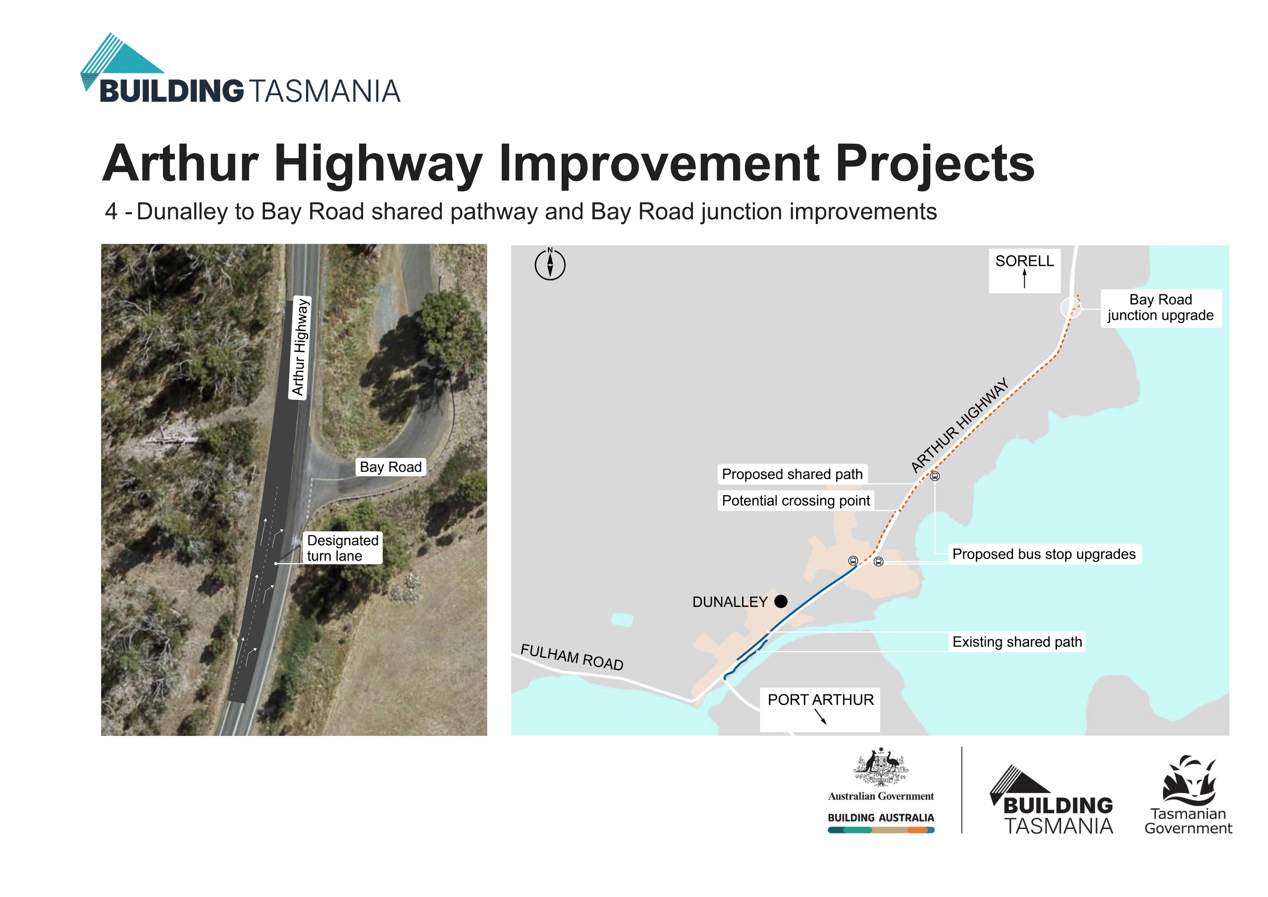 Image of the concept plan for the Dunalley to Bay Road shared pathway and Bay Road junction improvement project