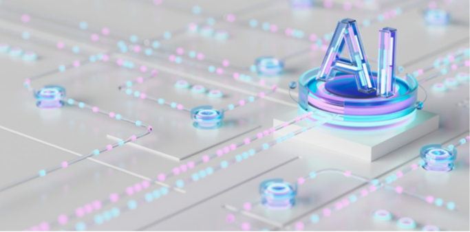 An image of an electronic circuit board with the text "AI" 