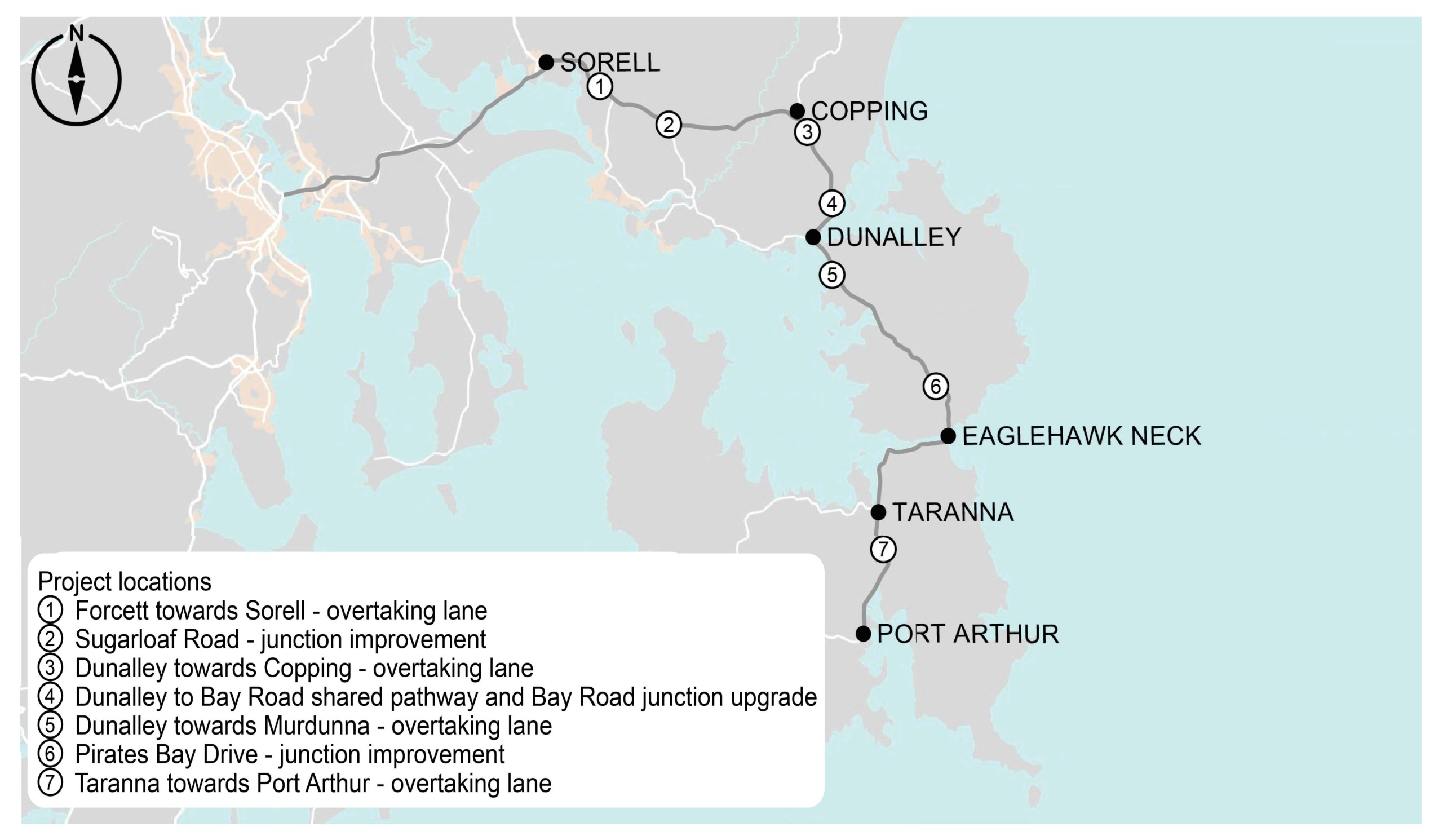 Map showing the project locations for the Arthur Highway Improvement Projects